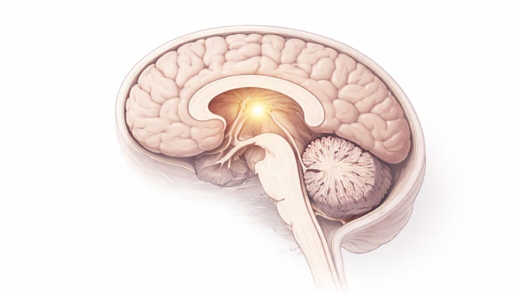 Medical illustration of the pineal gland inside the brain often linked to Magic Mushrooms Third Eye activation myths