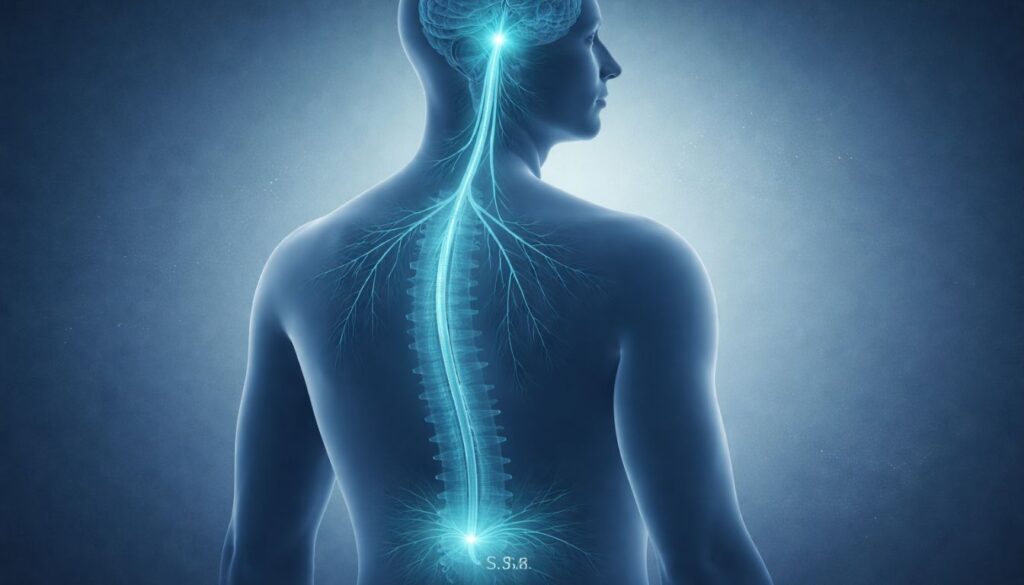 Medical illustration of the parasympathetic nervous system showing craniosacral outflow pathways extending from the brainstem and sacral spinal cord to internal organs.